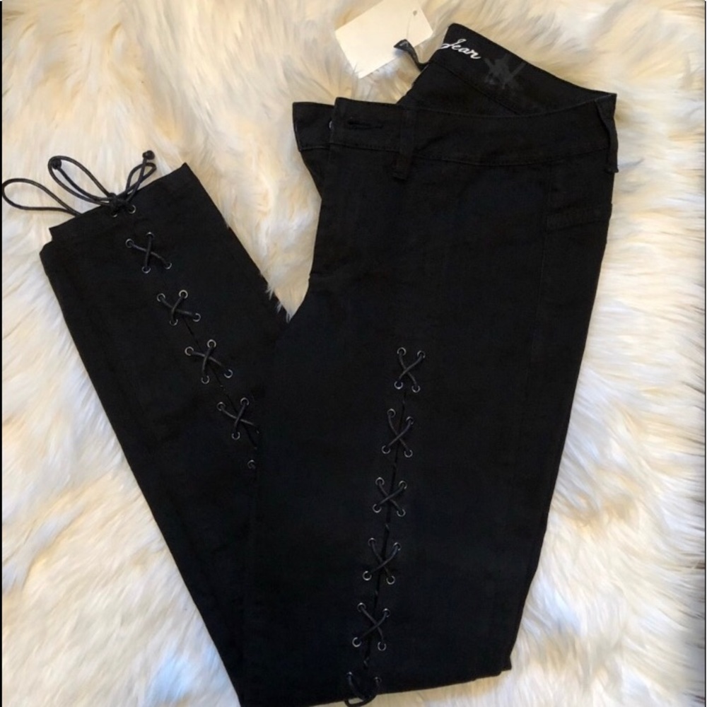 NWOT VS London Jeans black lace up front jeans-SZ 8 - Picture 1 of 6